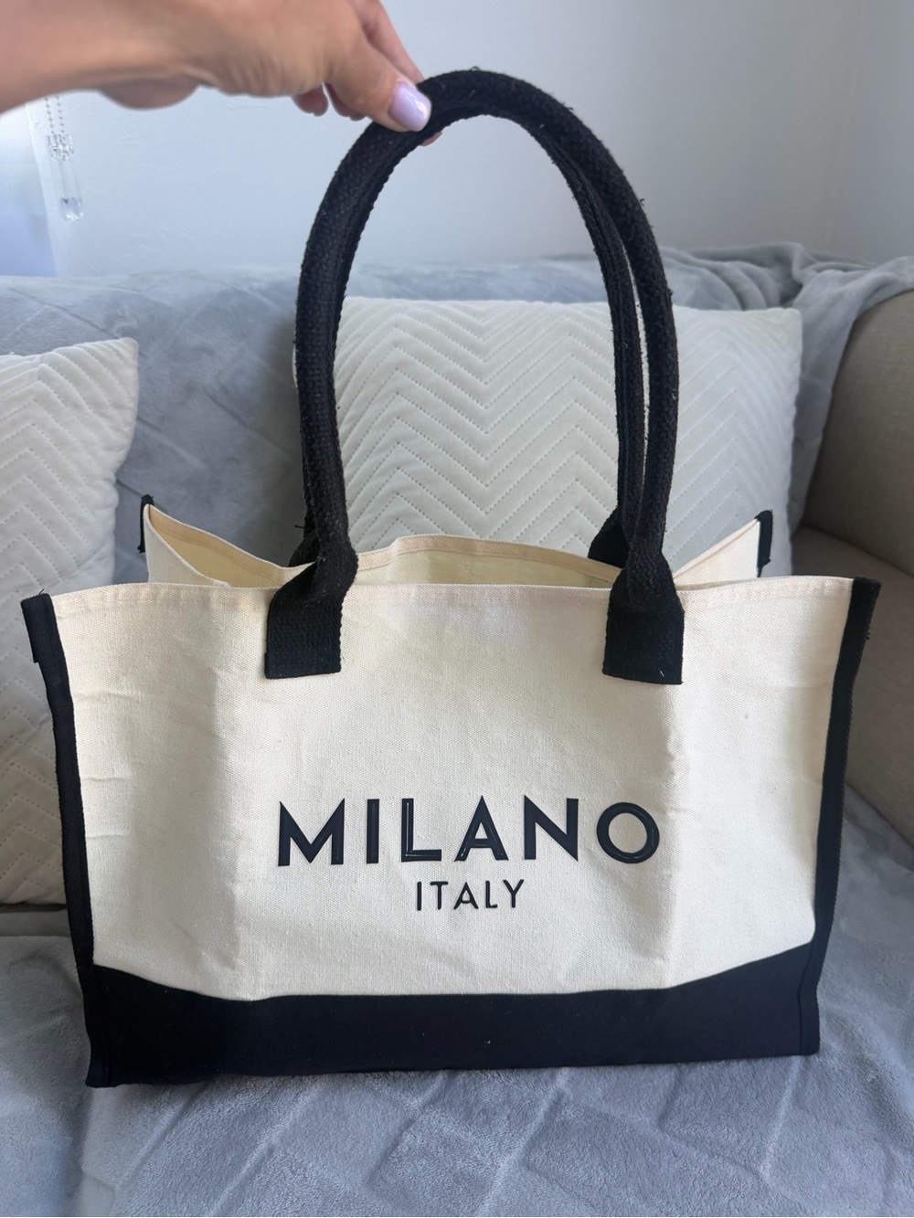 Canvas Tote Bag in Cream and Black 16@x12”
